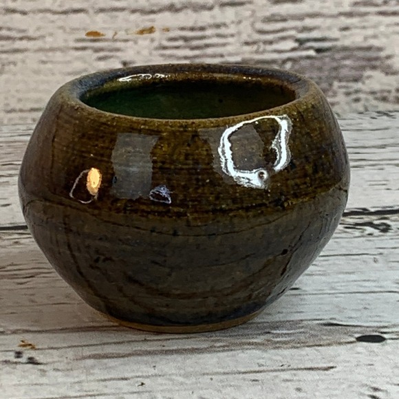 Handcrafted Pottery Vase Brown Green Glazed Small Signed‎ Studio Art - Picture 1 of 6